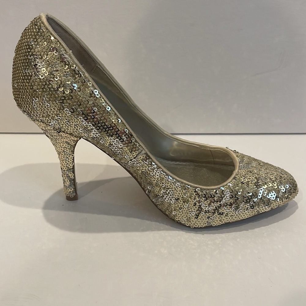 White House Black Market Gold Heels with Crystal Embellishments - Picture 5 of 8